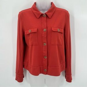 J Jill Wearever Collection Jacket S Burnt Orange Double Face Jersey Flap Pocket